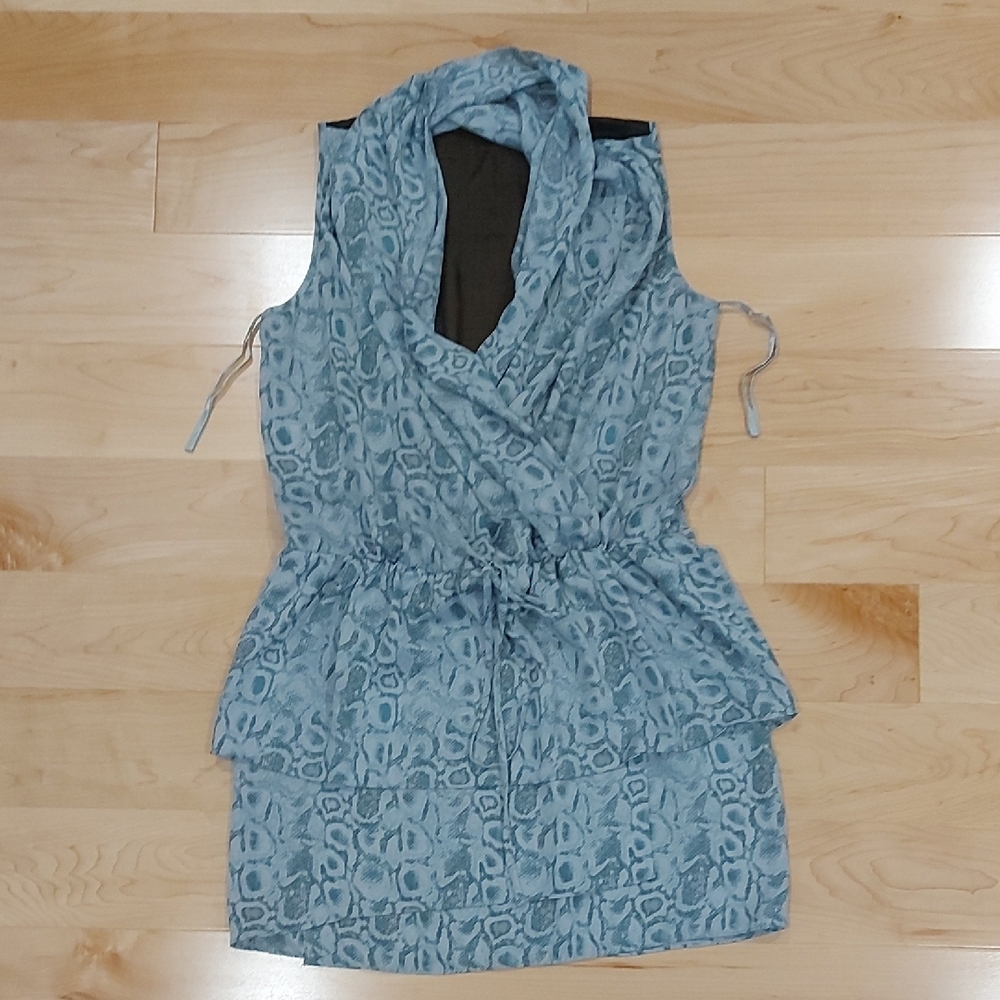 Greyish Blue Patterned Sleeveless Drrss